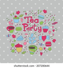 Tea Party Time Background Pattern vector illustration