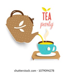 Tea party. Tea time. Kettle. Blue Cup
