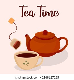 Tea party. Tea time teapot with cup