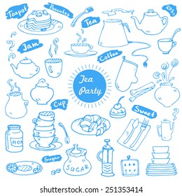 Tea party vector doodles collection