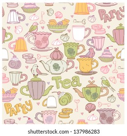 Tea party vector pattern
