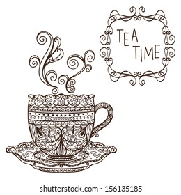 Tea party vintage background - vector 