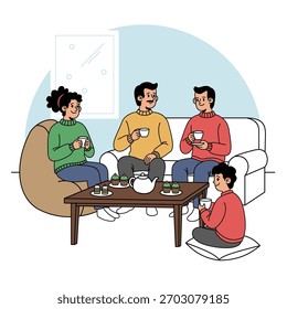 Tea Party en una ilustración de invierno.