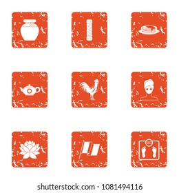 Tea period icons set. Grunge set of 9 tea period vector icons for web isolated on white background