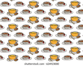 Tea and pie doodle background