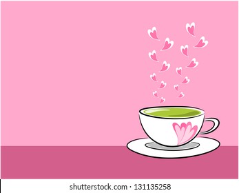 Tea in pink background in the sweet concept illustration