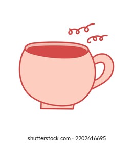 Tea in pink mug on light background. Vector isolated image for use in website design or as print