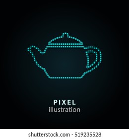 Tea - pixel icon. Vector Illustration. Design logo element. Isolated on black background. It is easy to change to any color.