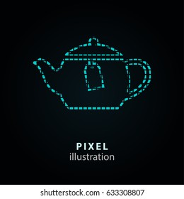 Tea - pixel icon. Vector Illustration. Design logo element. Isolated on black background. It is easy to change to any color.