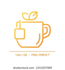 Tea pixel perfect gradient linear vector icon. Comforting hot drink. Warm beverage. English breakfast. Herbal infusion. Thin line color symbol. Modern style pictogram. Vector isolated outline drawing