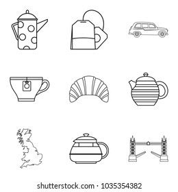Tea place icons set. Outline set of 9 tea place vector icons for web isolated on white background