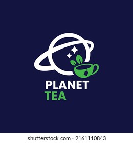 Tea with planet logo design vector graphic symbol icon sign illustration creative idea