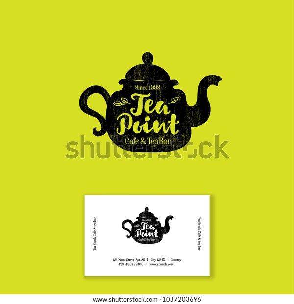 Tea point logo. Tea bar\
emblem. Internet shop. Teapot or kettle and letters on a bright\
background.