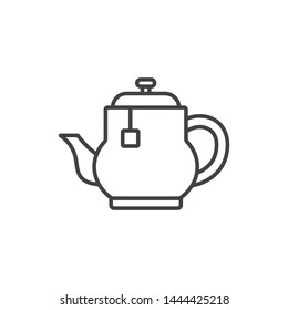 Tea pot with bag inside line icon. 