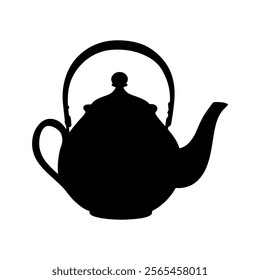 Tea pot black silhouette vector illustration on white background.
