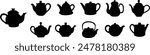 Tea pot, Camping Kettle fill Icons Set of Portable Campfire Kettle for Boiling Water during Outdoor Adventures and Camping. Drinking coffee pot. Vectors signs and symbols on transparent background.