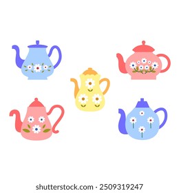 Tea pot cartoon, digital art illustration.