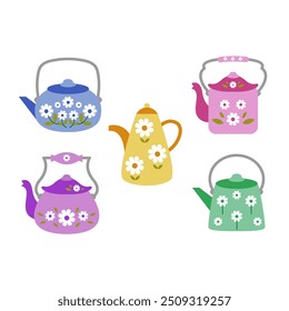 Tea pot cartoon, digital art illustration.