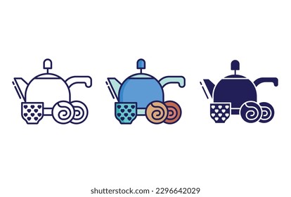 tetera con línea de rollos de canela e icono de ilustración sólida