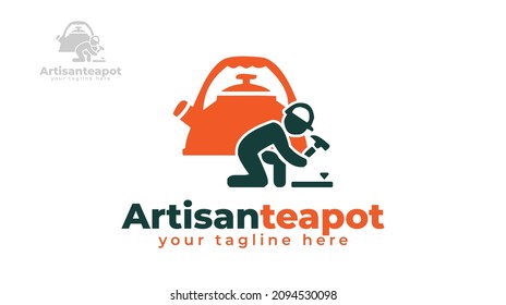 Tea pot Craftsman logo design. vector