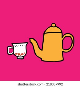 Tea pot and cup cartoon vector