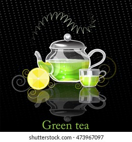 Tea pot and a cup of green tea