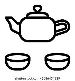 Tea pot and cup icon line style transparent