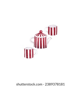 Tea pot cup mug red stripe ceramic tea coffee drink element porcelain service breakfast traditional
