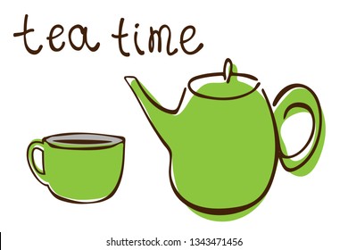 Tea pot and cup simple line icon vector illustration on white background