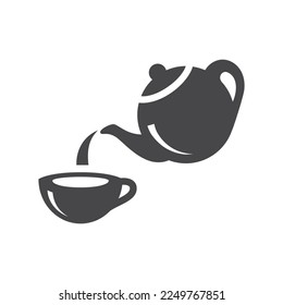 Icono vectorial de olla de té y taza. Iconos llenos de té, tetera y taza.