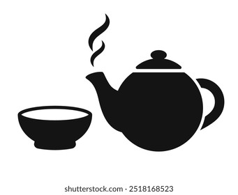 Tea pot and cup vector icon isolated on white background, simple flat illustration of tea ceremony.