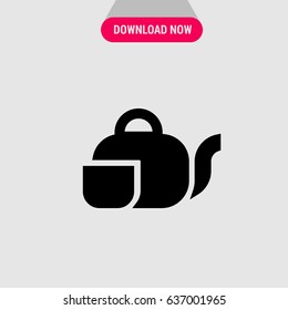 Tea Pot & Cup Vector Icon, The symbol of set consisting of cup and kettle. Simple, modern flat vector illustration for mobile app, website or desktop app  