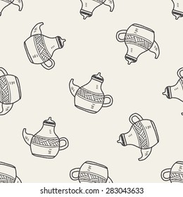 tea pot doodle drawing seamless pattern background