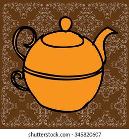 Tea pot with embroidery background