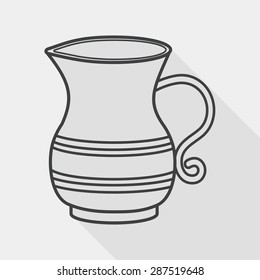 tea pot flat icon with long shadow, line icon
