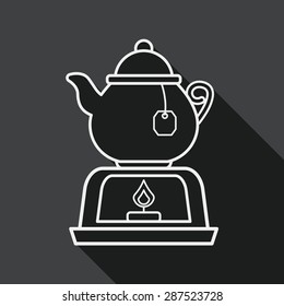 tea pot flat icon with long shadow, line icon