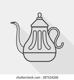 tea pot flat icon with long shadow, line icon