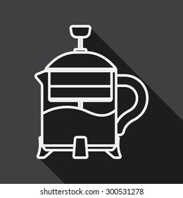 tea pot flat icon with long shadow, line icon