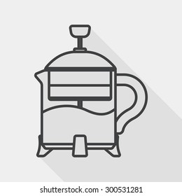 tea pot flat icon with long shadow, line icon