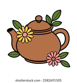 Tea Pot with Flowers Illustration