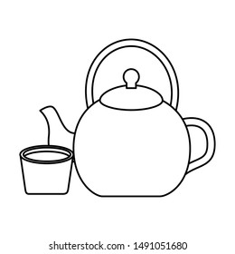 Tea pot and glass design, Drink breakfast beverage tradition kitchen and aromatic theme Vector illustration