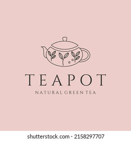 tea pot green tea line art logo vector symbol illustration design