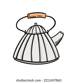 Tea Pot hand drawn colorful cartoon style vector illustration isolated on white background.