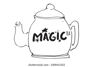 Tea pot  hand drawn illustration for your design: cafe menu, banner