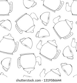 Tea pot  hand drawn seamless pattern for your design: cafe menu, banner