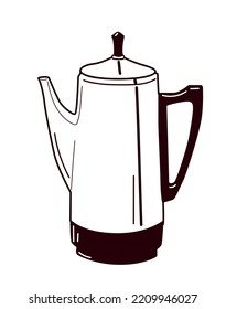 Tea pot icon. Ceramic dishes for home and kitchen. Sticker for social networks named after messengers. Preparation of hot drinks and coffee. Beverage and aroma. Cartoon flat vector illustration