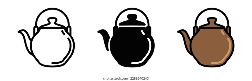 Tea pot icons. Teapot or coffee pot icon in line, flat, and color style. Tea kettle or teapot sign and symbol. Vector illustration	
