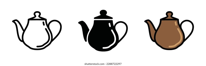 Tea pot icons. Teapot or coffee pot icon in line, flat, and color style. Tea kettle or teapot sign and symbol. Vector illustration	
