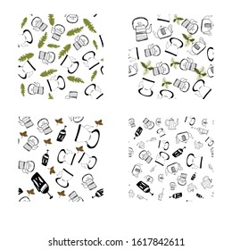 Tea pot illustration for your design. Seamless pattern set