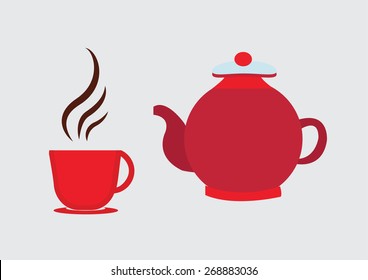 Tea pot kettle and cup. Vector Illustration